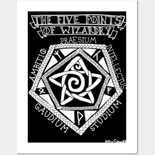 Five Points of Wizardry (black and white) Posters and Art